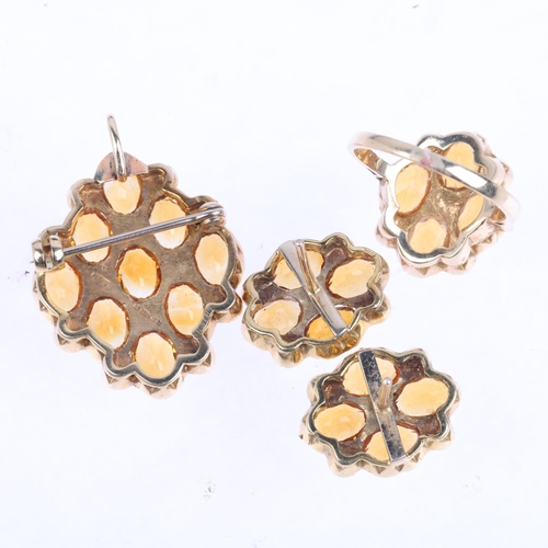 1351 - A late 20th century 9ct gold citrine and pearl chequerboard jewellery set, maker HBJ, London 1976, c... 