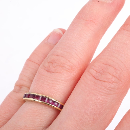 1356 - An 18ct gold ruby half eternity ring, maker A&HR, London 1995, band width 3.5mm, size L, 3.1g