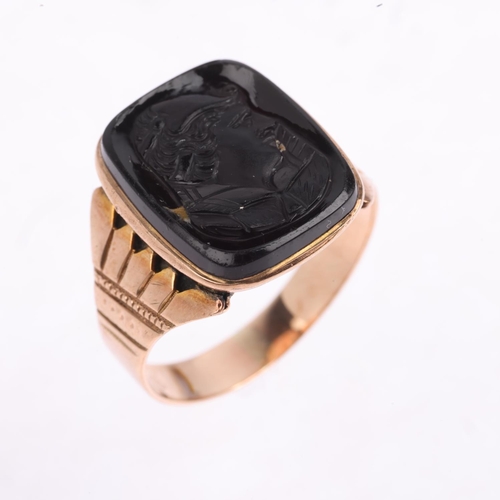 1363 - A Vintage 'Warrior' cameo ring, apparently unmarked, setting height 17.2mm, size R, 4.3g