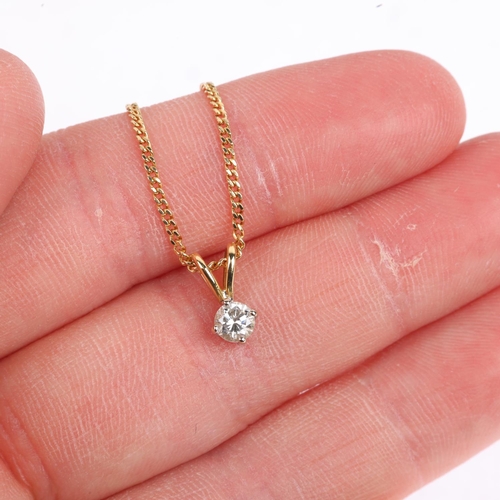 1365 - An 18ct gold 0.25ct solitaire diamond pendant necklace, on 18ct fine curb link chain, pendant 10.6m,... 