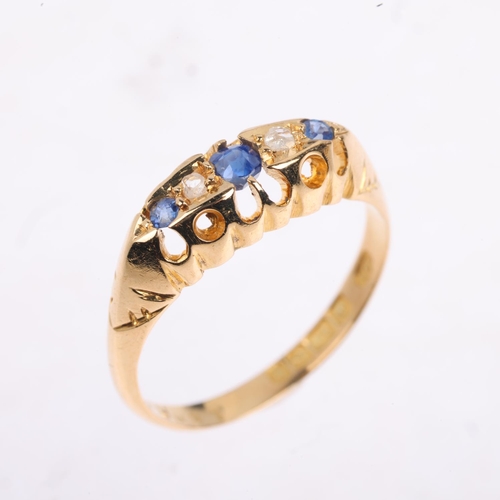 1370 - An early 20th century 18ct gold graduated five stone sapphire and diamond half hoop ring, maker CGH,... 