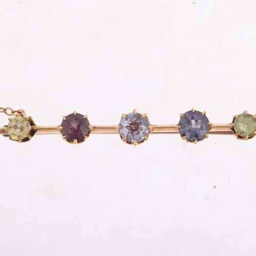 1372 - An early 20th century gem set bar brooch, apparently unmarked, 47.9, 3.6g