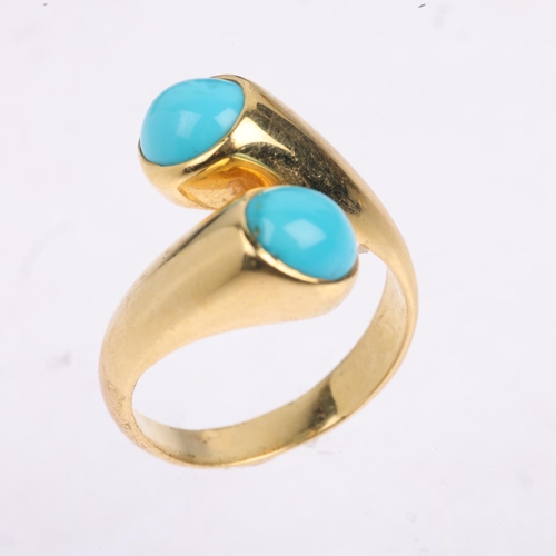 1379 - A Continental 18ct gold simulated turquoise torque ring, setting height 16.3mm, size J, 7.4g