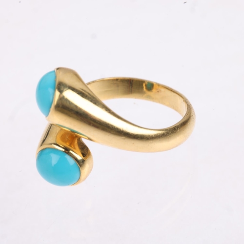 1379 - A Continental 18ct gold simulated turquoise torque ring, setting height 16.3mm, size J, 7.4g