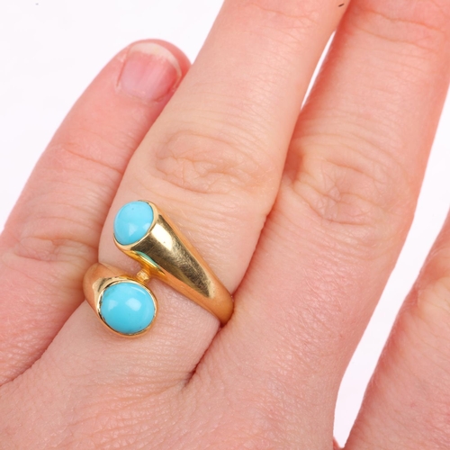 1379 - A Continental 18ct gold simulated turquoise torque ring, setting height 16.3mm, size J, 7.4g