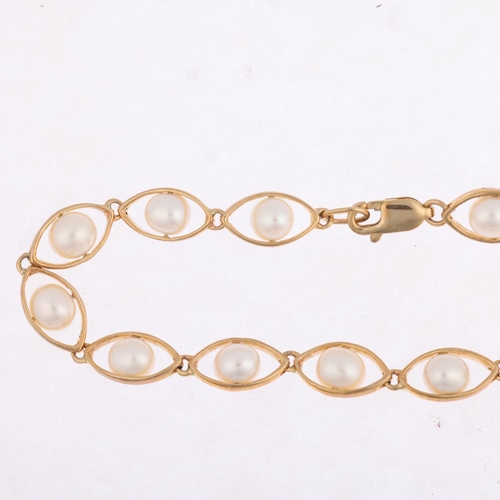 1390 - A 9ct gold whole pearl eye line bracelet, 19cm, 7g