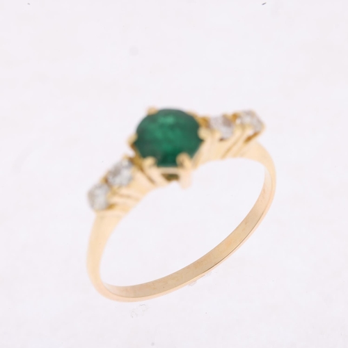 1395 - A modern emerald and diamond dress ring, apparently unmarked, setting height 7.2mm, size O, 2.4g