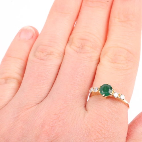 1395 - A modern emerald and diamond dress ring, apparently unmarked, setting height 7.2mm, size O, 2.4g