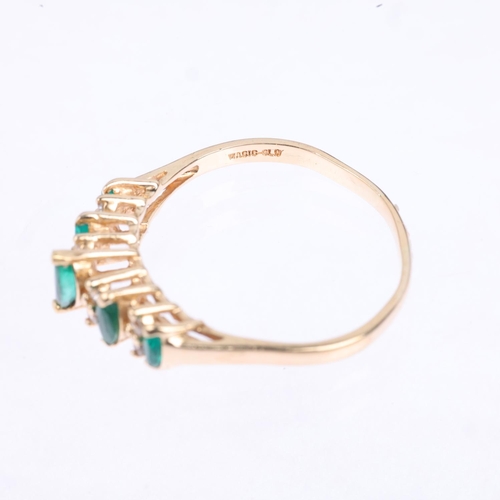 1400 - A 14ct gold emerald and diamond half hoop ring, set with marquise-cut emeralds and round-cut diamond... 