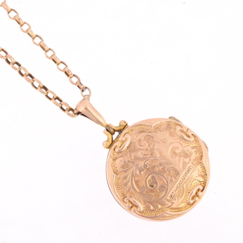 1408 - An Antique 9ct back and front photo locket pendant necklace, on 9ct gold belcher link chain, pendant... 