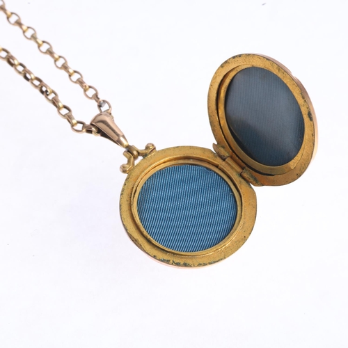 1408 - An Antique 9ct back and front photo locket pendant necklace, on 9ct gold belcher link chain, pendant... 