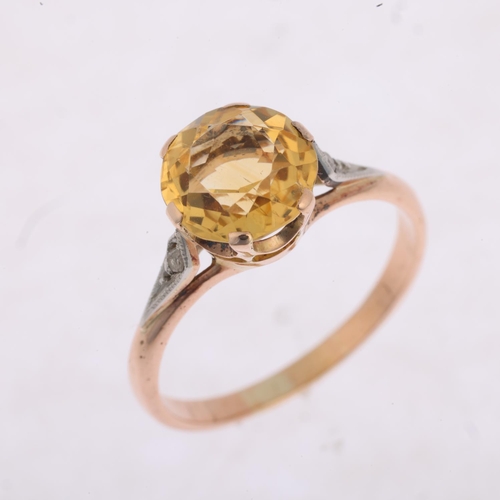 1415 - A Vintage citrine and diamond dress ring, claw set with round-cut citrine and rose-cut diamonds, app... 