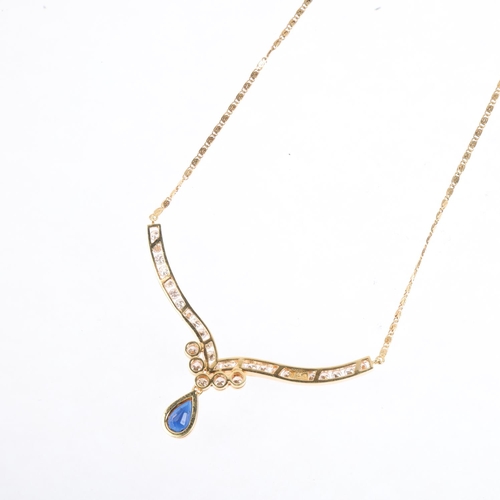 1423 - A Continental 18ct gold sapphire and diamond collar pendant necklace, by Balestra, set with pear-cut... 