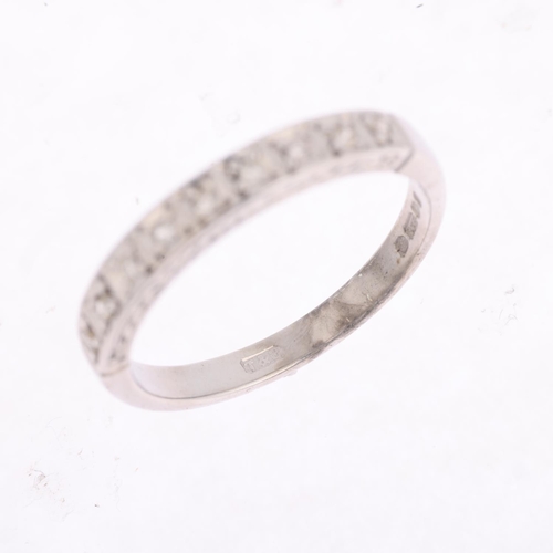 1436 - A late 20th century 9ct white gold diamond half eternity ring, maker T&B, London 1976, in the Art De... 