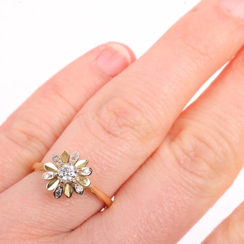 1448 - An 18ct gold diamond flowerhead cluster ring, indistinct hallmarks, set with modern round brilliant-... 