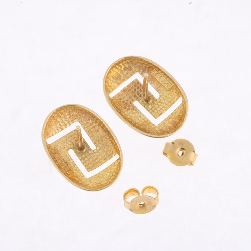 1450 - A pair of 14ct gold Greek Key earrings, with stud fittings, 17.1mm, 3g