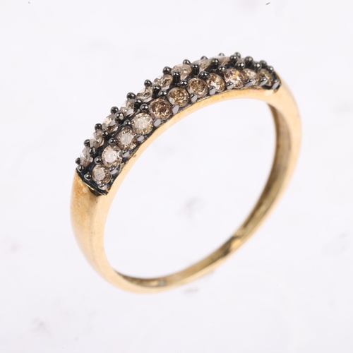 1460 - A 9ct gold chocolate diamond double-row half eternity ring, set with round-brilliant-cut diamonds, t... 