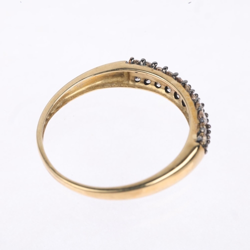 1460 - A 9ct gold chocolate diamond double-row half eternity ring, set with round-brilliant-cut diamonds, t... 