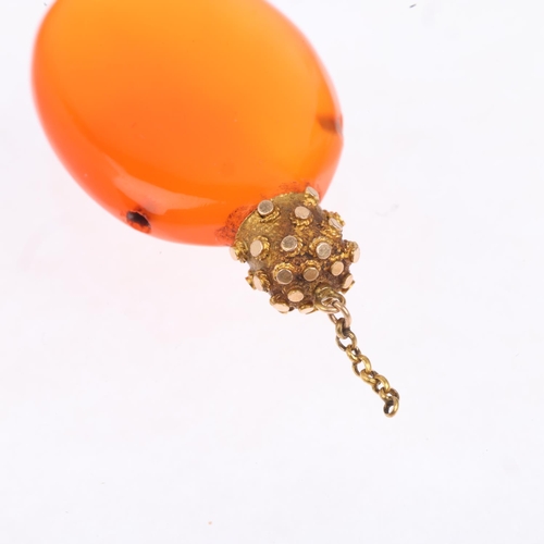 1472 - An 18th century miniature carnelian chatelaine scent flask, with unmarked gold cap, 33.4mm, 6g