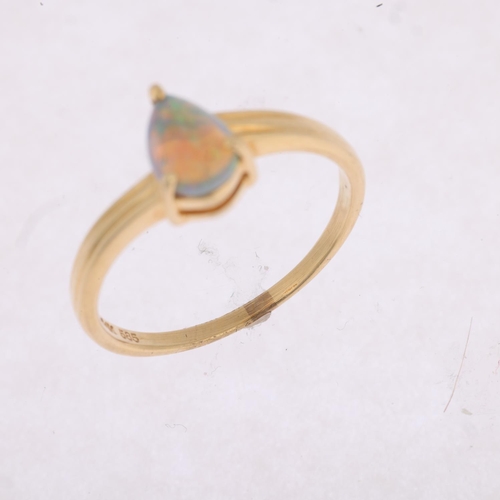 1477 - A modern 14ct gold solitaire opal ring, claw set with pear cabochon opal, opal measures approx 6.84 ... 