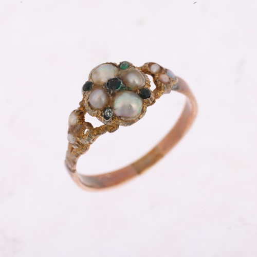 1479 - A 19th century split pearl stone set sweetheart ring, apparently unmarked closed-back settings, sett... 