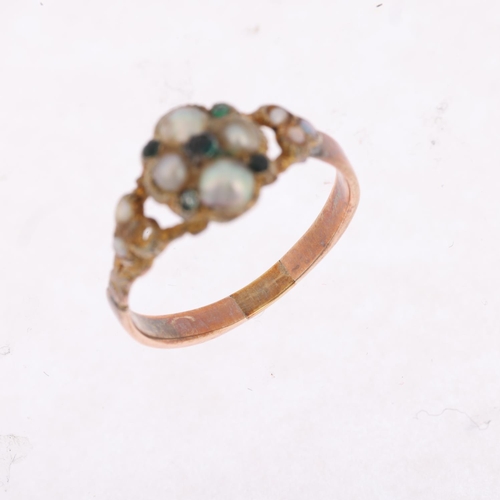 1479 - A 19th century split pearl stone set sweetheart ring, apparently unmarked closed-back settings, sett... 