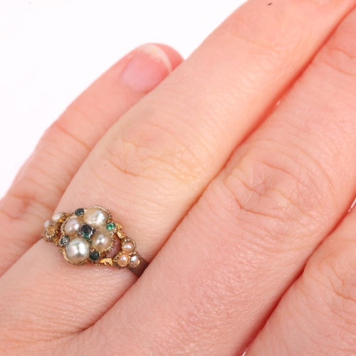 1479 - A 19th century split pearl stone set sweetheart ring, apparently unmarked closed-back settings, sett... 