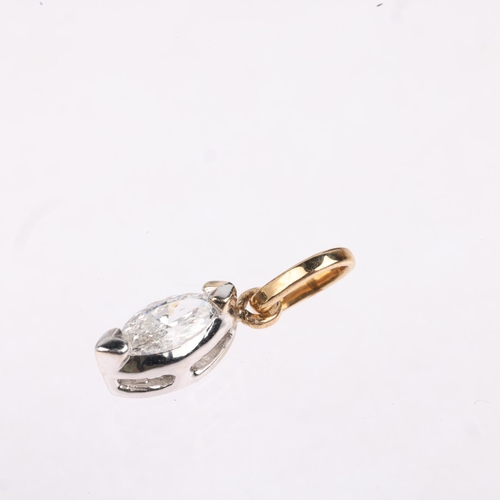 1494 - A modern 0.2ct solitaire diamond drop pendant, set with marquise-cut diamond, colour approx F/G, cla... 