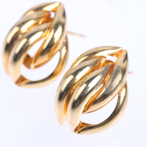 1497 - A pair of 9ct gold abstract earrings, with stud fittings, 22.3mm, 2.9g