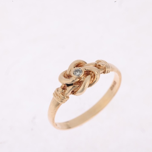 1499 - A late 20th century 9ct gold diamond knot ring, maker AC Co, London 1979, setting height 7mm, size O... 