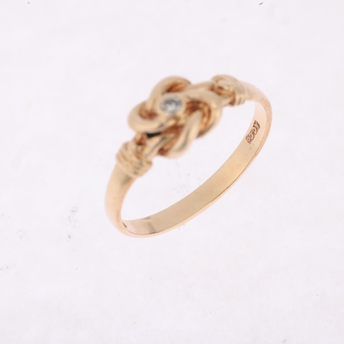 1499 - A late 20th century 9ct gold diamond knot ring, maker AC Co, London 1979, setting height 7mm, size O... 