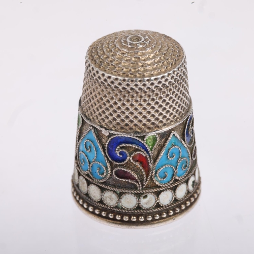 1501 - A Russian 84 zolotnik standard silver and champleve enamel thimble, 22.7mm, 6.3g