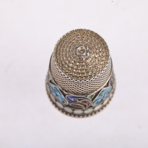 1501 - A Russian 84 zolotnik standard silver and champleve enamel thimble, 22.7mm, 6.3g