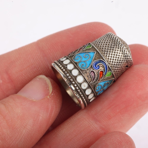 1501 - A Russian 84 zolotnik standard silver and champleve enamel thimble, 22.7mm, 6.3g