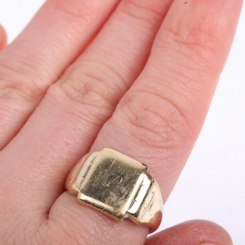 1502 - A mid-20th century 9ct gold signet ring, maker HG&S, Birmingham 1959, setting height 13.3mm, size Q,... 