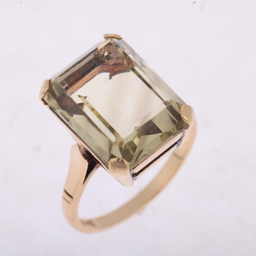 1503 - A late 20th century 9ct gold smoky quartz dress ring, maker REP, Birmingham 1973, set with rectangul... 