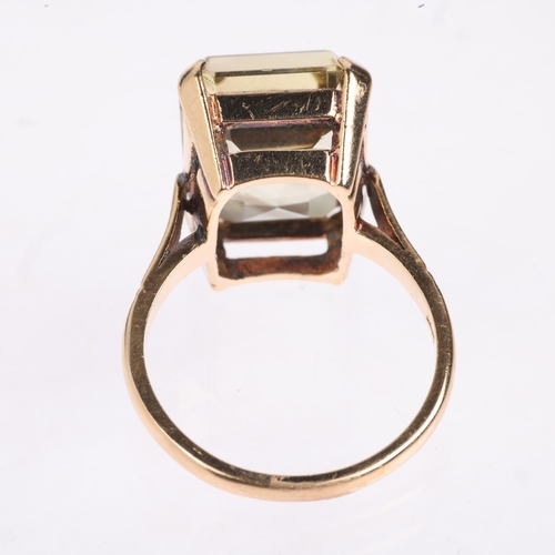 1503 - A late 20th century 9ct gold smoky quartz dress ring, maker REP, Birmingham 1973, set with rectangul... 