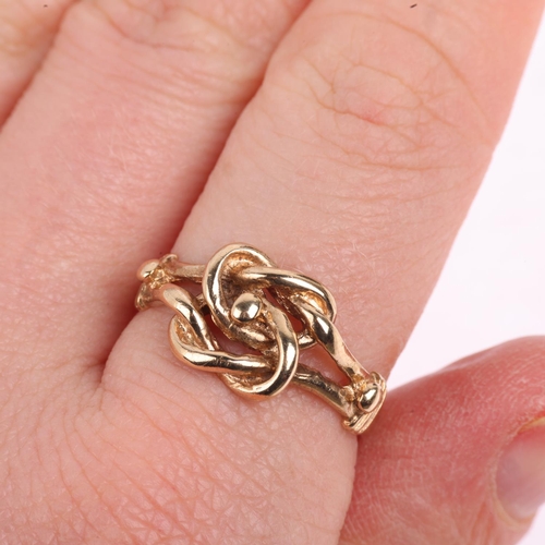 1507 - A late 20th century 9ct gold knot ring, maker A&AJ, London 1979, setting height 9.9mm, size Q, 3.1g