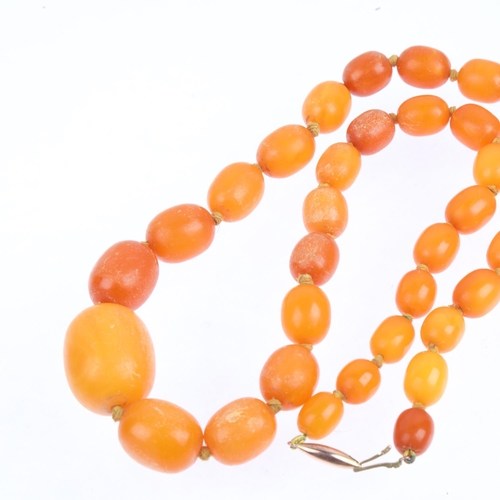 1525 - A single-strand graduated butterscotch amber bead necklace, beads measure: 22.3-9.3mm, 46cm, 26g