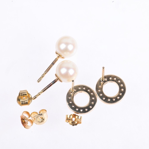 1536 - 2 pairs of 8ct gold earrings, including cubic zirconia circle examples, with stud fittings, diameter... 