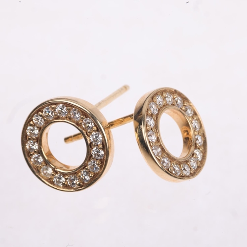 1536 - 2 pairs of 8ct gold earrings, including cubic zirconia circle examples, with stud fittings, diameter... 