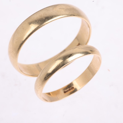 1540 - 2 x 9ct gold wedding band rings, sizes O and W, 5.4g total (2)