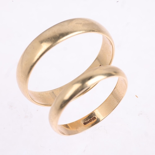 1540 - 2 x 9ct gold wedding band rings, sizes O and W, 5.4g total (2)