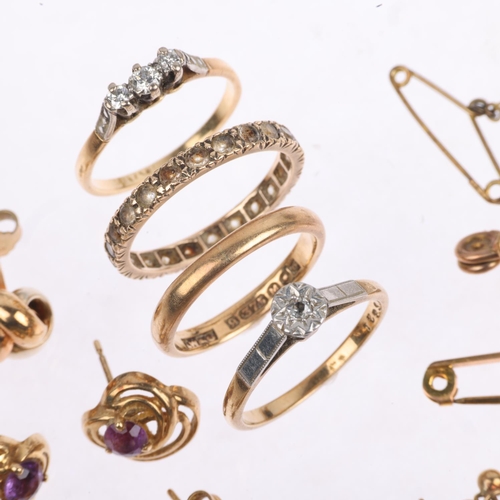 1545 - Various gold jewellery, comprising 2 x 18ct diamond rings, 4.1g, and various 9ct, 15.3g gross