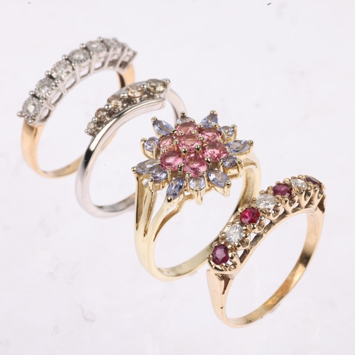 1546 - 4 x 9ct gold gem set rings, sizes N x 3, and P, 9.7g total (4)