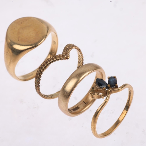 1550 - 4 x 9ct gold rings, H, K, and N x 2, 11.4g gross (4)