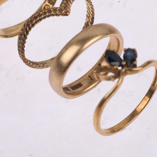 1550 - 4 x 9ct gold rings, H, K, and N x 2, 11.4g gross (4)