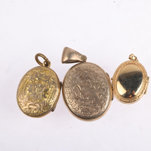 1551 - 3 photo locket pendants, including black enamel example, 40.2mm, 18.9g gross (3)