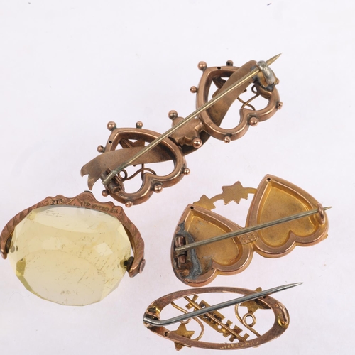 1552 - Various 9ct gold jewellery, including Mizpah heart brooches, spinner fob, etc, largest brooch 40.2mm... 