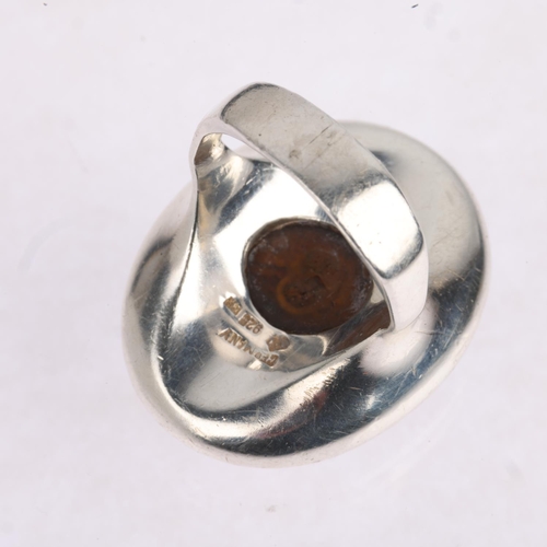 1568 - A large German sterling silver tigers eye dress ring, maker KH, setting height 30.5mm, size P, 18g